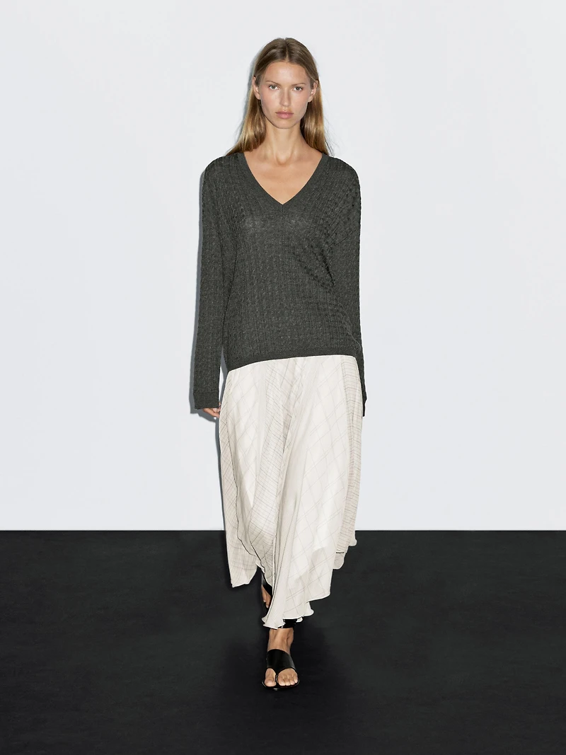 Jupe midi asymétrique à carreaux