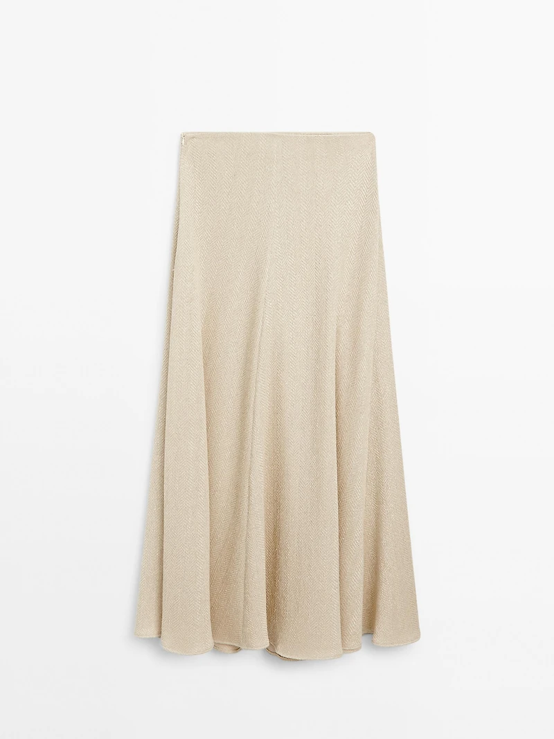 Long herringbone cotton blend skirt