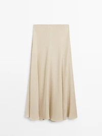 Long herringbone cotton blend skirt