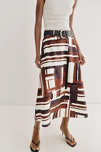 PRINTED BELTED SKIRT