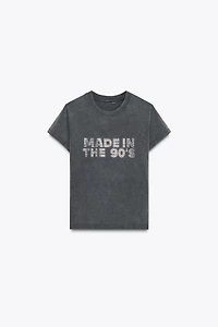 WASHED EFFECT RHINESTONE T-SHIRT