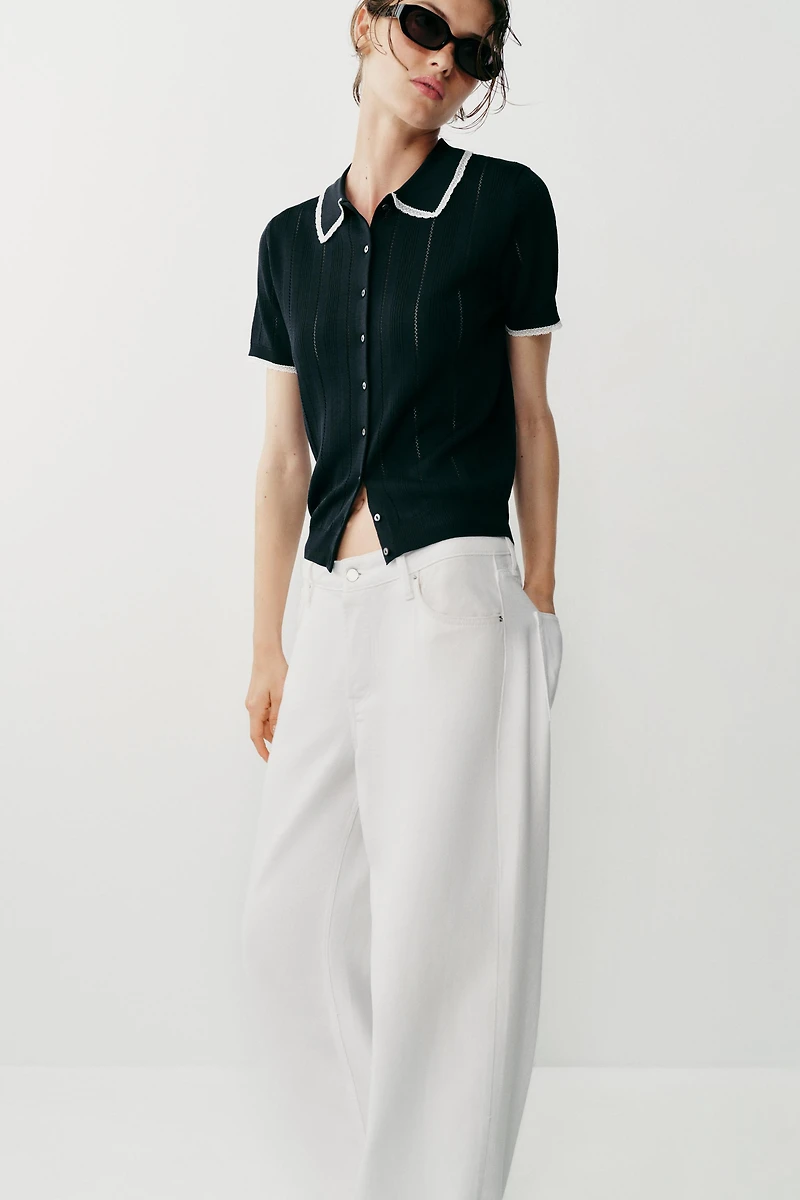 LACE TRIM KNIT POLO JACKET