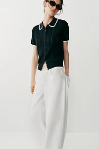 LACE TRIM KNIT POLO JACKET