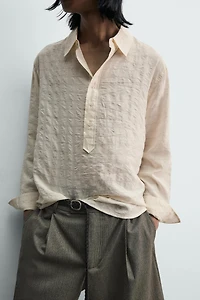 WRINKLE EFFECT PLAID JACQUARD POLO SHIRT