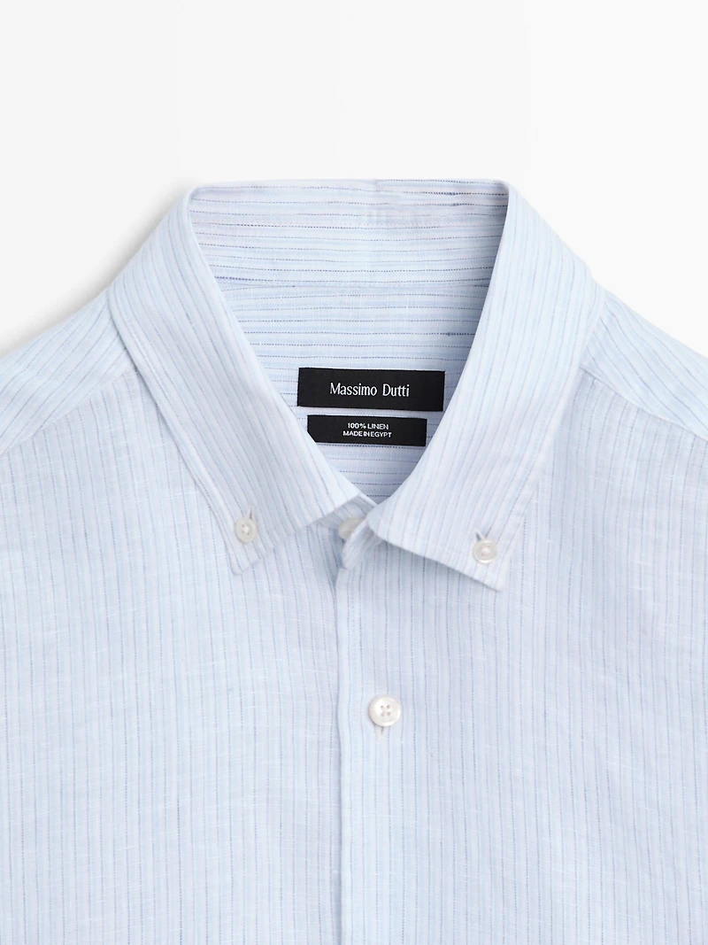 Regular fit 100% linen striped shirt