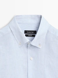 Regular fit 100% linen striped shirt
