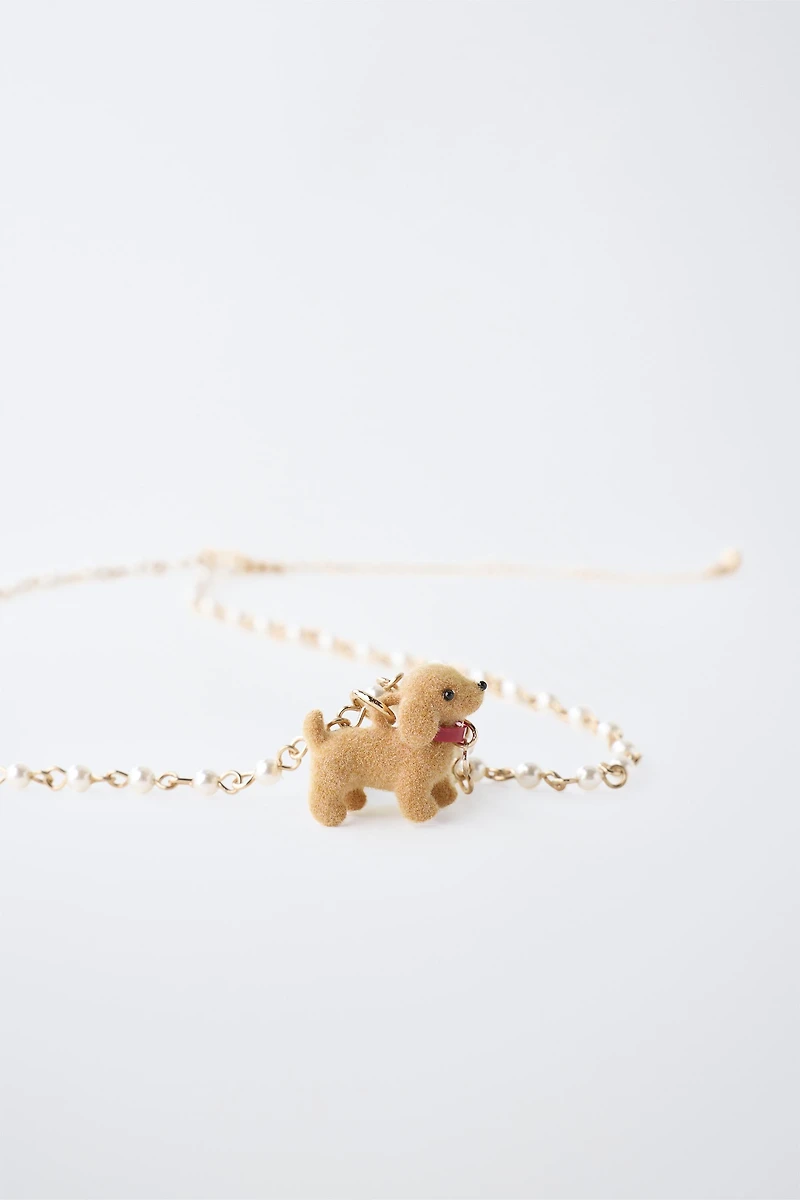 PEARL AND FLOCKED PUPPY NECKLACE