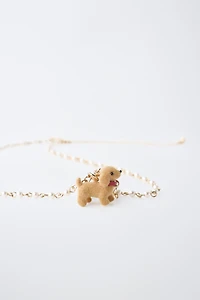 PEARL AND FLOCKED PUPPY NECKLACE
