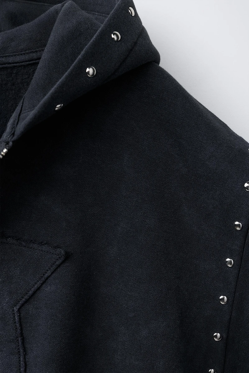 WASHED EFFECT STAR AND STUD HOODIE