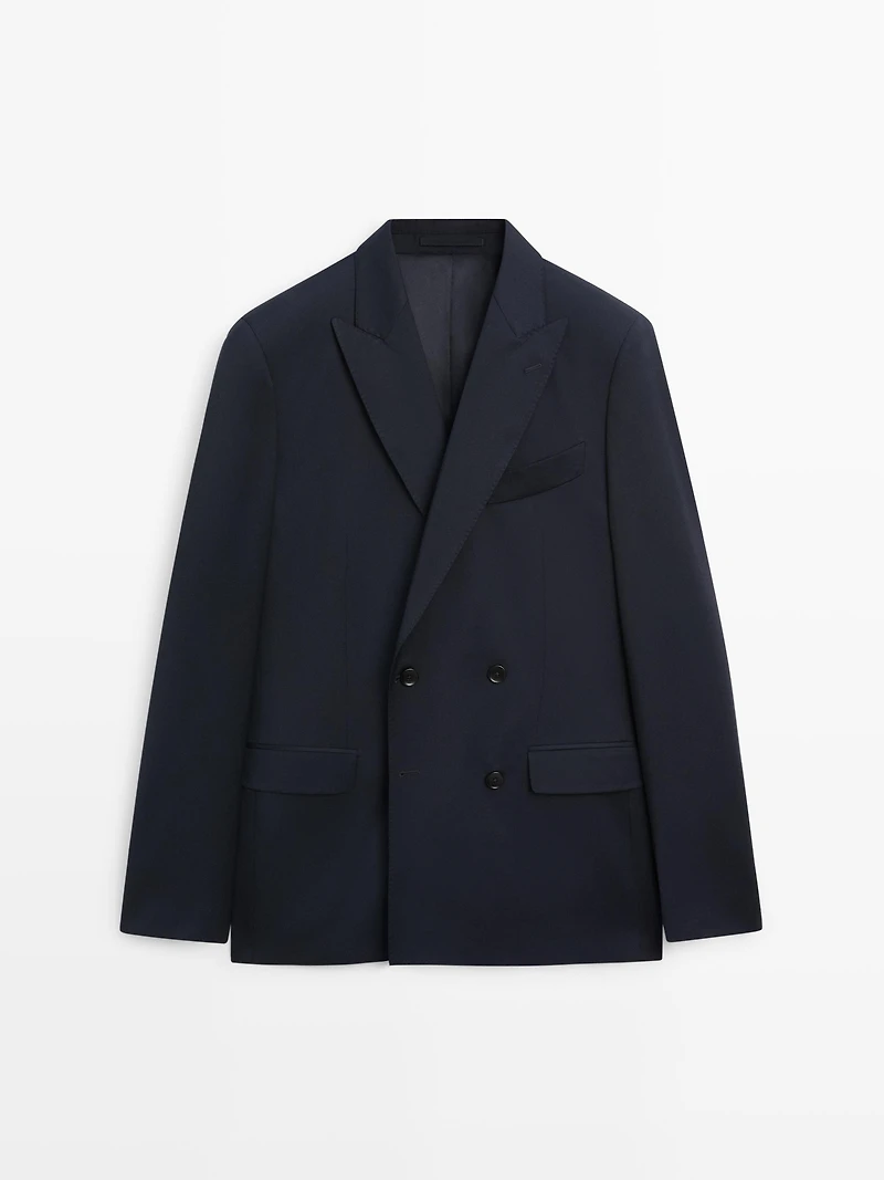 100% cool wool double-breasted suit blazer