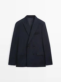 100% cool wool double-breasted suit blazer