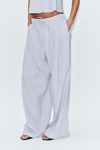 WIDE LEG PLEATED PANTS WITH LINEN