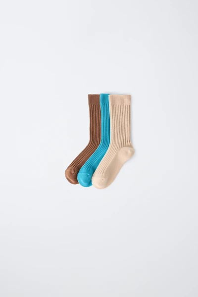 STORIESZ - THREE-PACK OF TALL RIBBED COTTON SOCKS