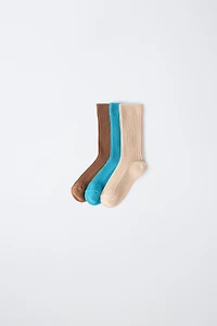 STORIESZ - THREE-PACK OF TALL RIBBED COTTON SOCKS