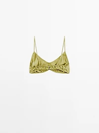 Gathered satin triangle bra