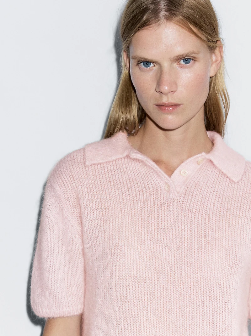 Pull polo en maille d’alpaga mélangé
