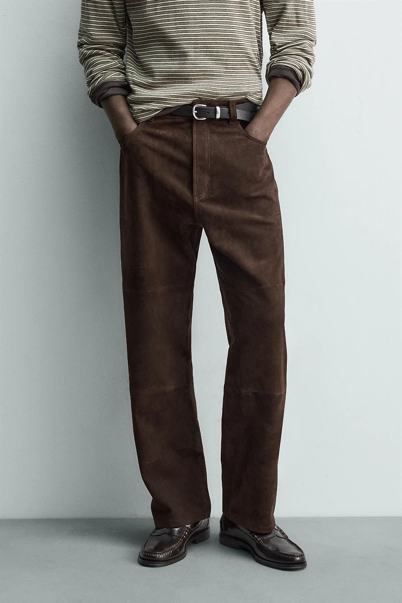 STRAIGHT FIT SUEDE LEATHER PANTS