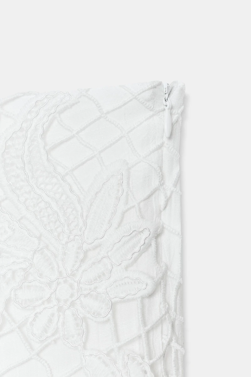 ASYMMETRIC EMBROIDERED MIDI SKIRT