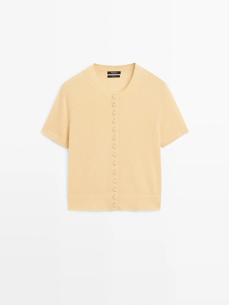 Short sleeve 100% wool knit cardigan