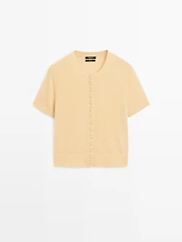 Short sleeve 100% wool knit cardigan