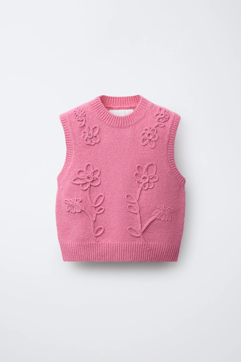 GILET EN MAILLE À FLEURS