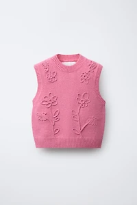 GILET EN MAILLE À FLEURS
