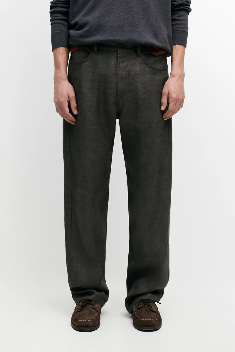 Linen semi-jogger fit denim-effect trousers