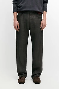 Linen semi-jogger fit denim-effect trousers