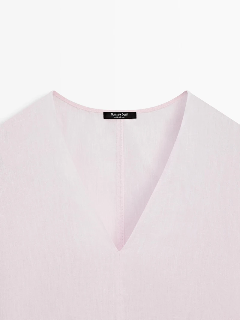 100% linen V-neck blouse