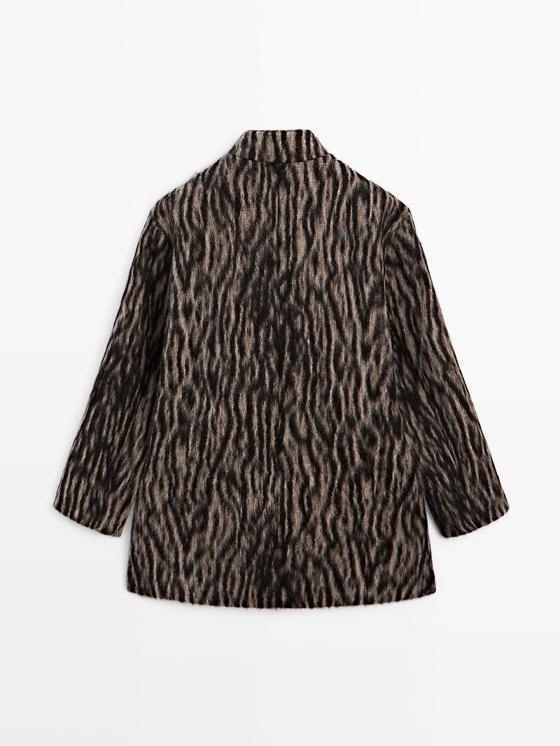 Wool blend animal print coat