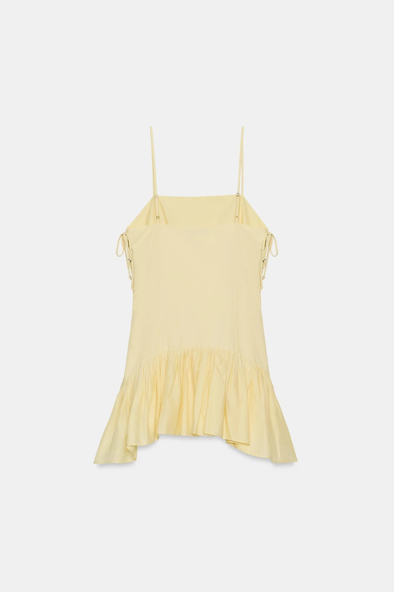 RUFFLED POPLIN DRESS WITH DRAWSTRINGS