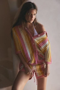 GILET POLO EN MAILLE AJOURÉE À RAYURES