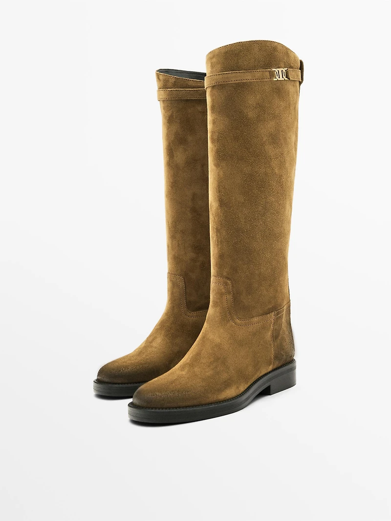 Bottes d’équitation en croûte de cuir graissée