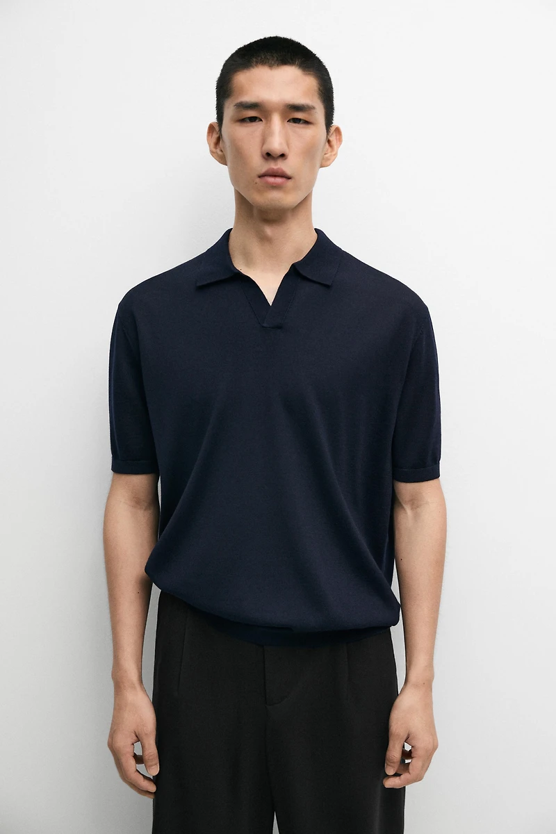 Polo en maille de laine mélangée à manches courtes