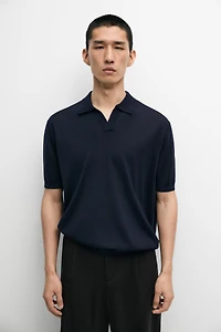 Polo en maille de laine mélangée à manches courtes