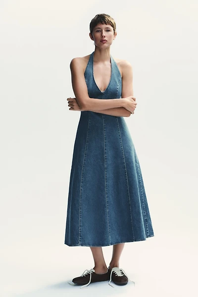 TRF HALTER DENIM DRESS
