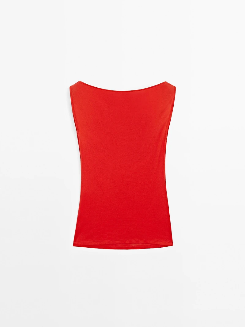100% cotton top with draped neckline
