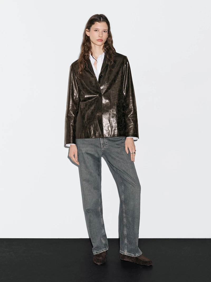 Nappa leather blazer with distressed finish