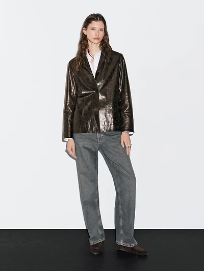 Nappa leather blazer with distressed finish