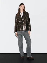 Nappa leather blazer with distressed finish