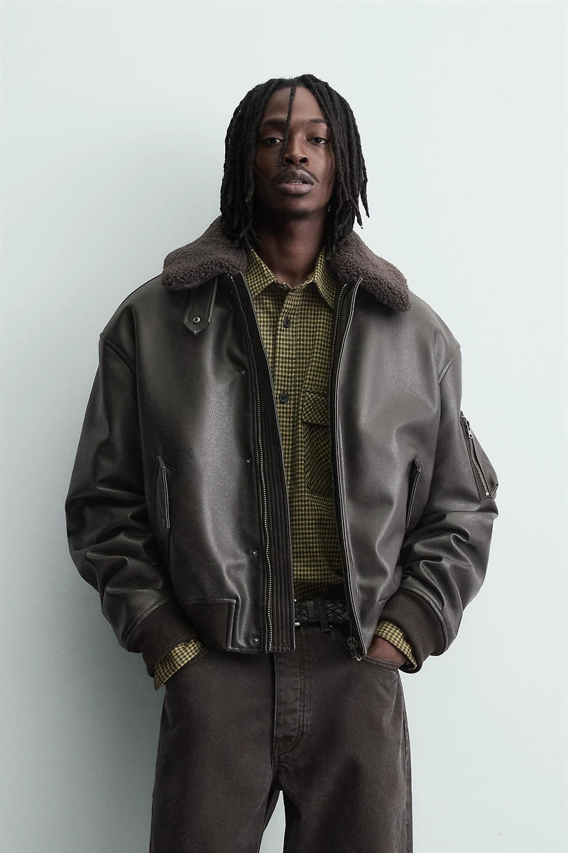 FAUX LEATHER JACKET WITH REMOVABLE COLLAR