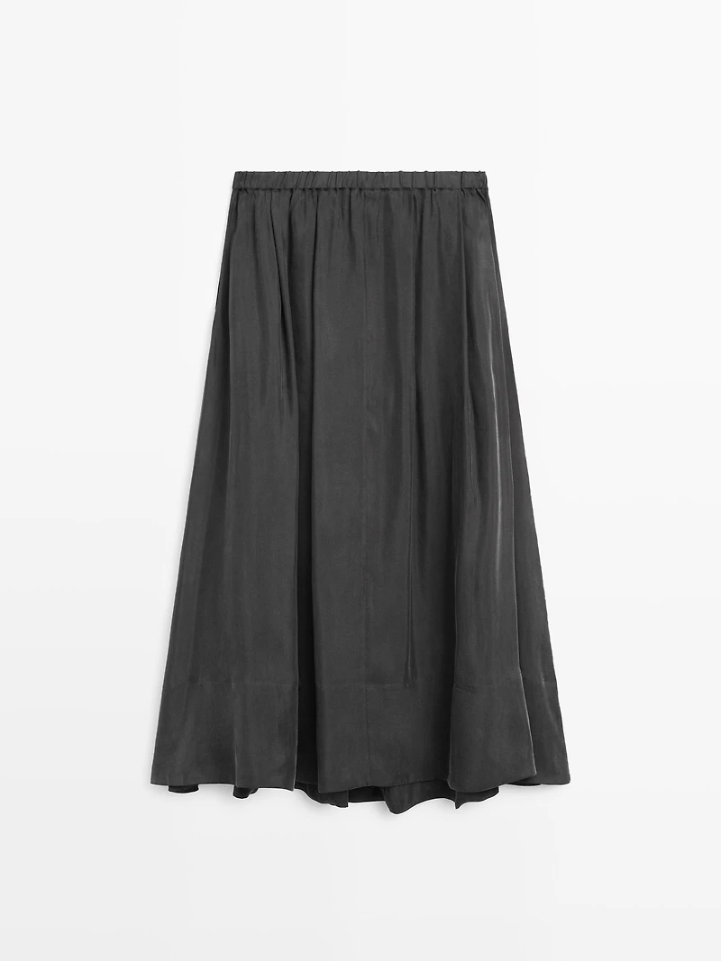 Cotton blend knit flared midi skirt