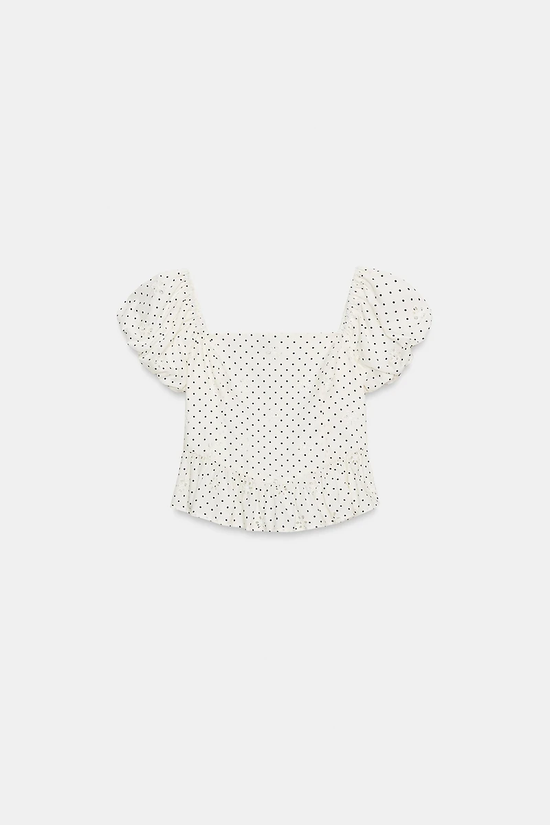 PRINTED EYELET EMBROIDERED TOP