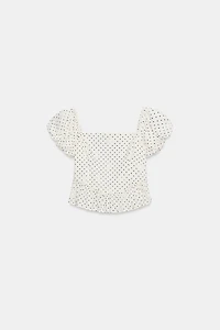 PRINTED EYELET EMBROIDERED TOP