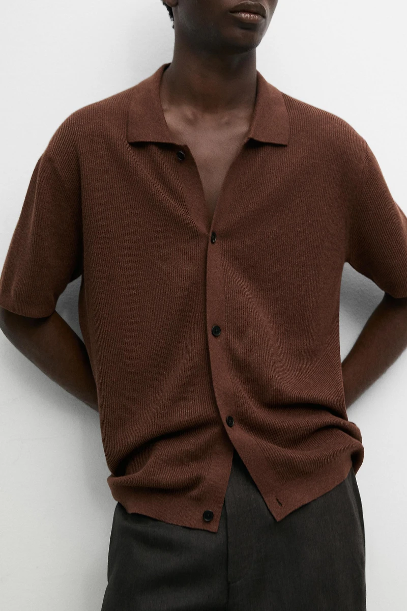 Polo en maille de lin à col chemise
