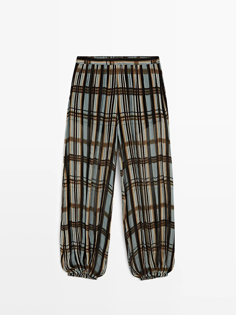 Pantalon bouffant fluide imprimé carreaux