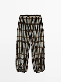 Pantalon bouffant fluide imprimé carreaux