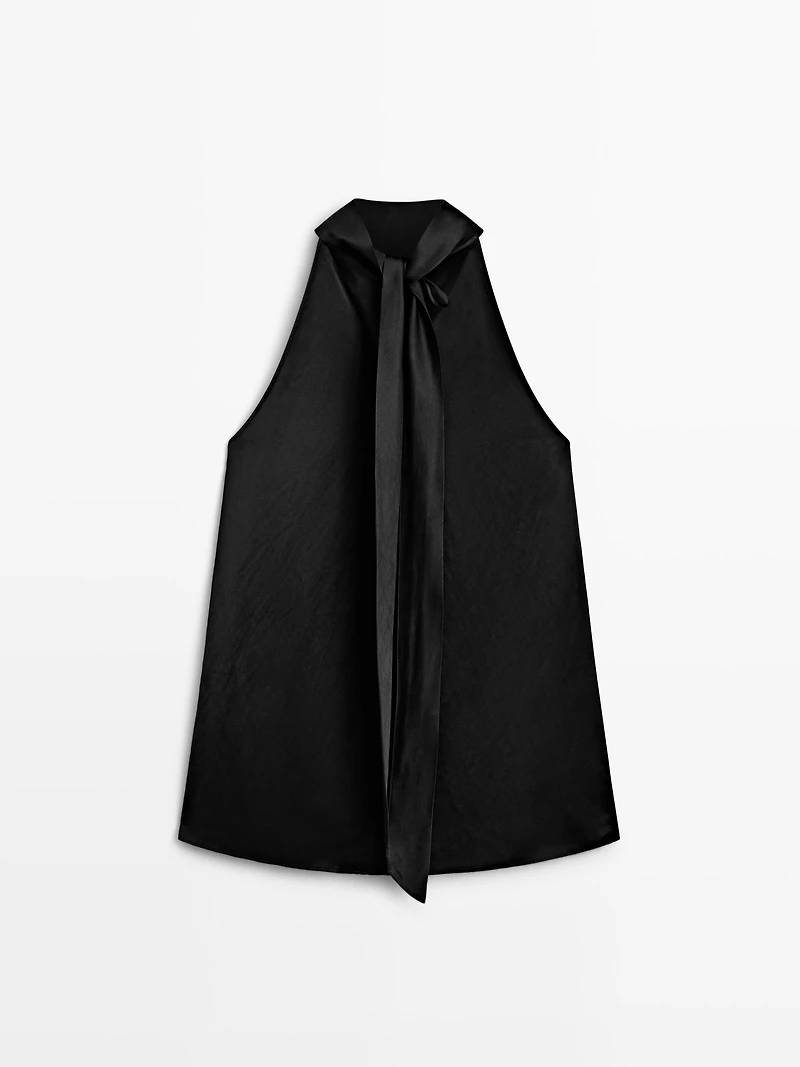 Satin halter top with tie detail