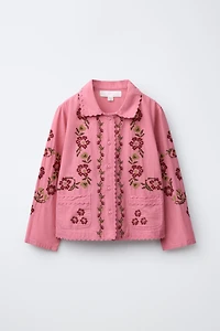 COTTON LINEN BLEND CROSS STITCH EMBROIDERED OVERSHIRT
