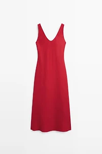100% linen strappy midi dress